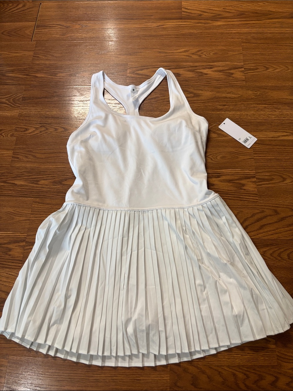 Yogalicious White Racerback Pleated Casual Dress